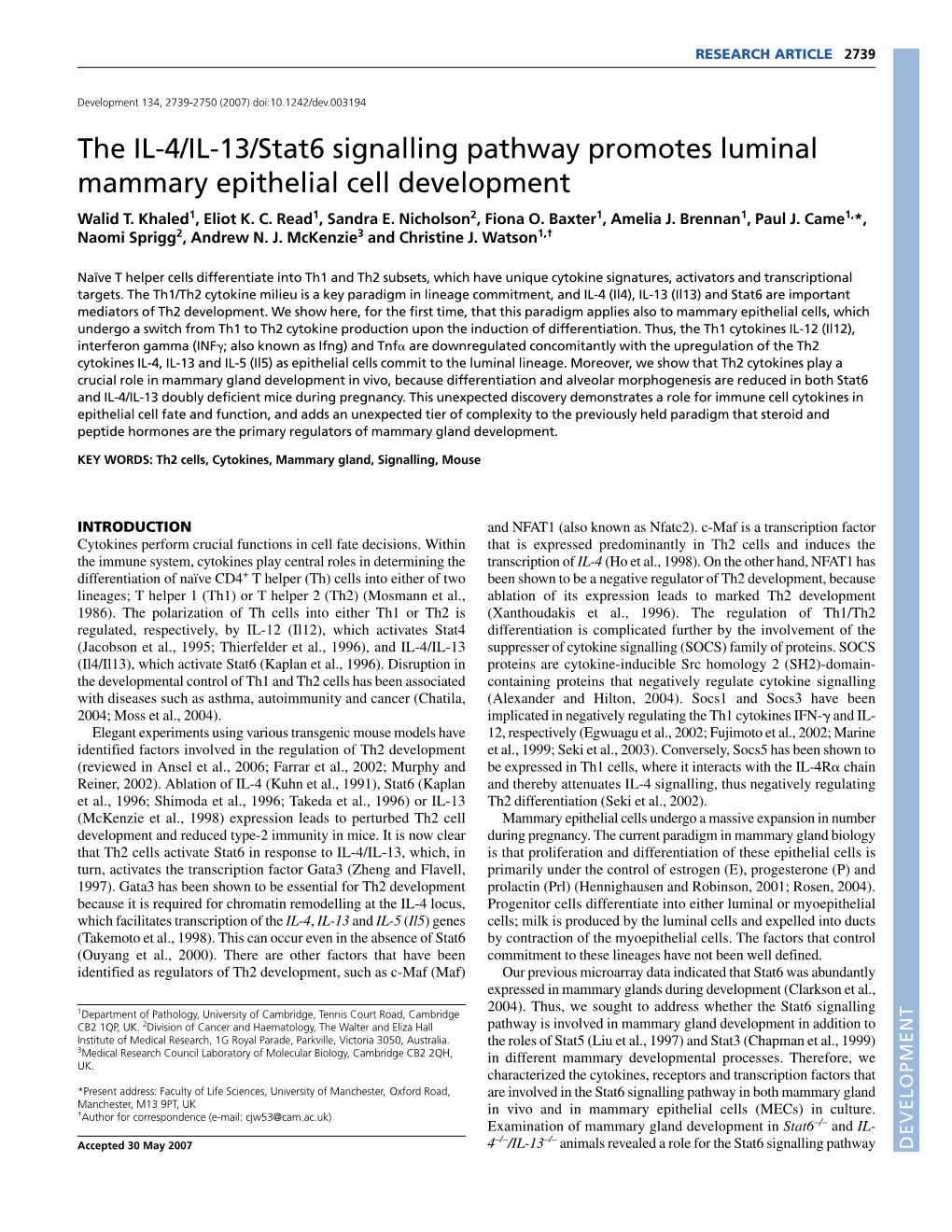 The IL-4/IL-13/Stat6 Signalling Pathway Promotes Luminal