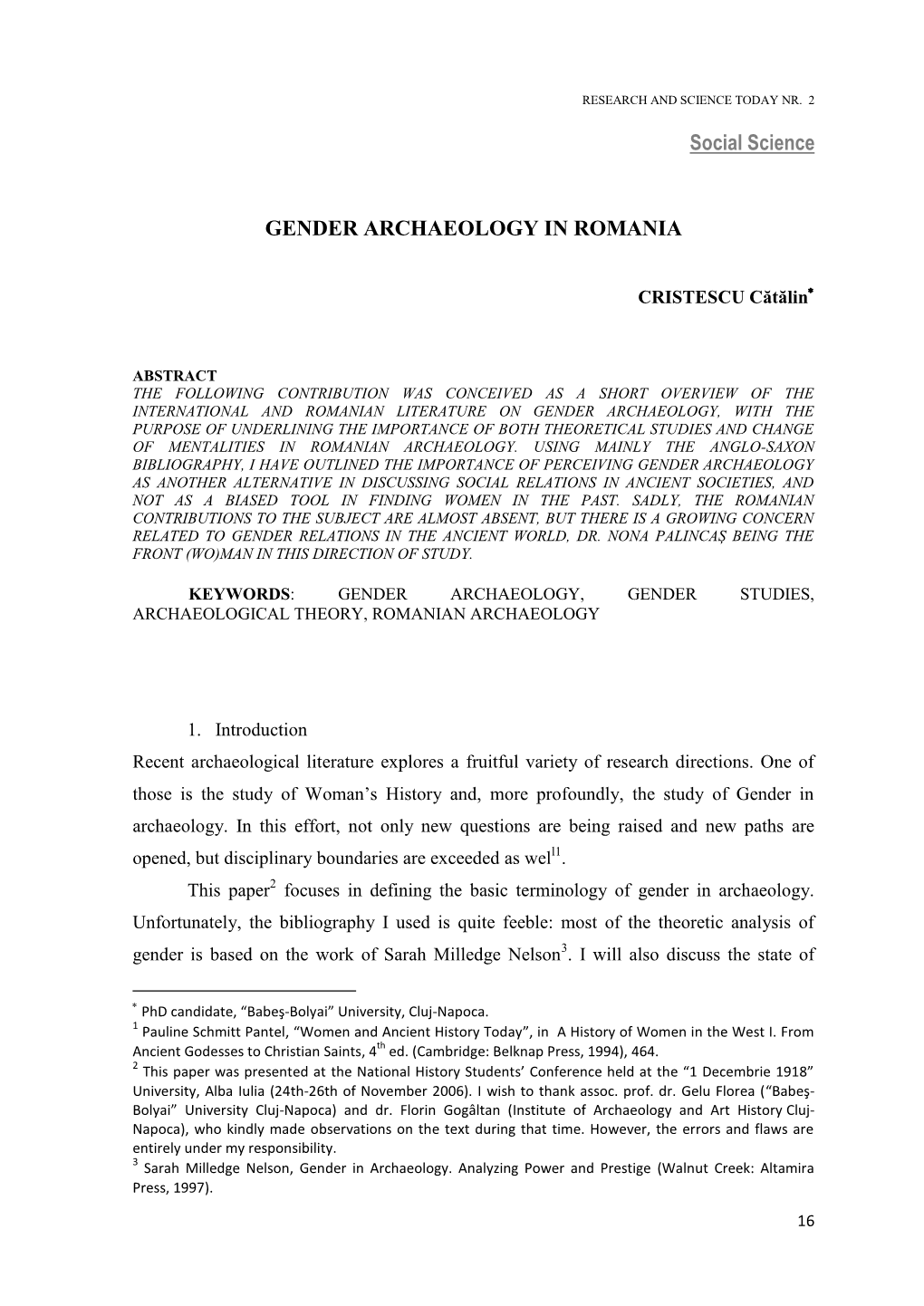 Social Science GENDER ARCHAEOLOGY in ROMANIA