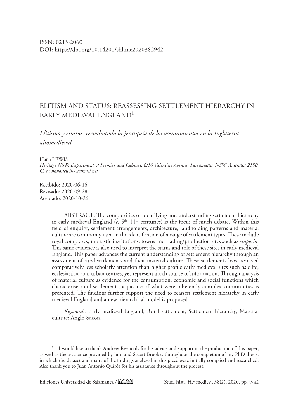 Elitism and Status: Reassessing Settlement Hierarchy in Early Medieval England1