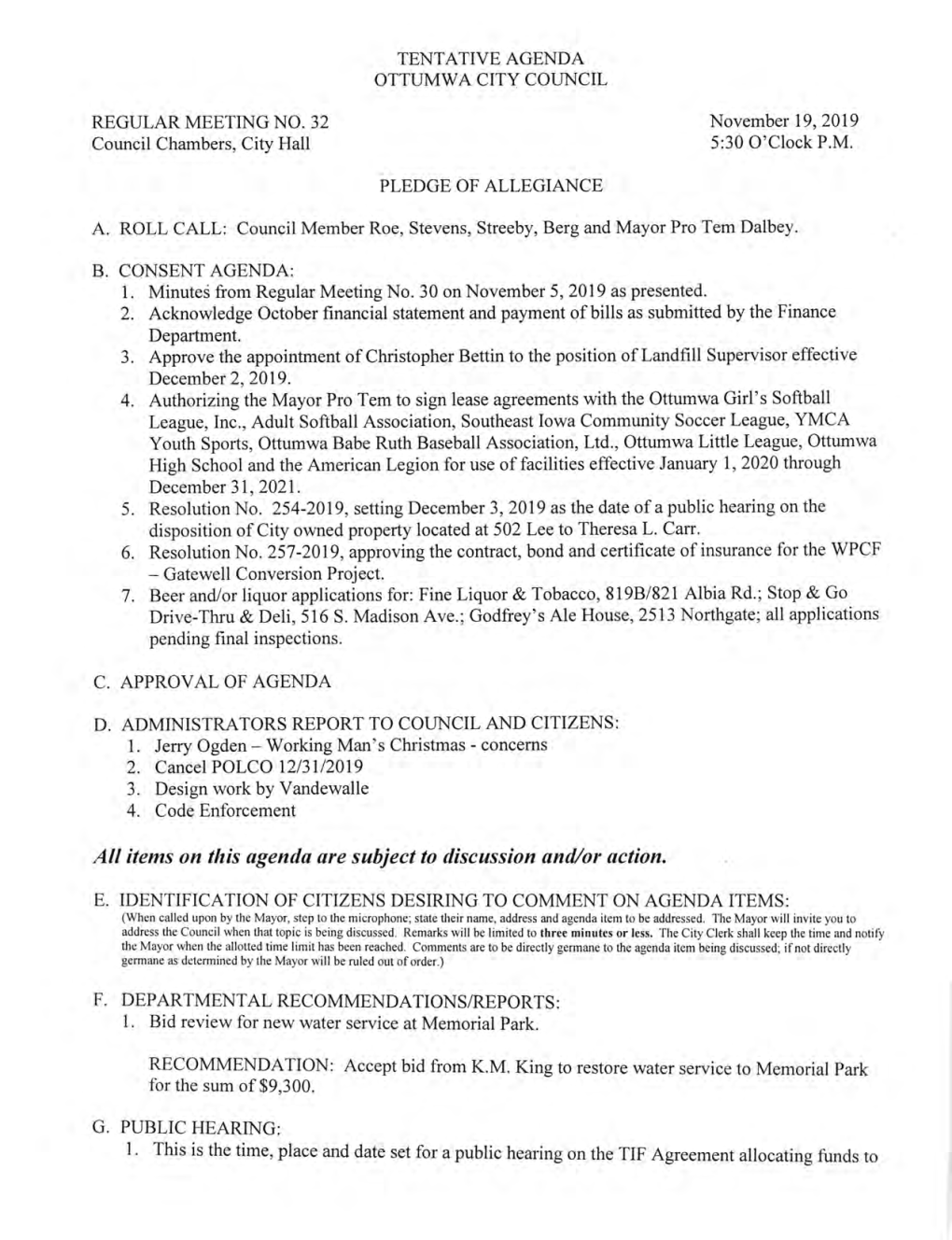 6. Resolution No. 257-2019, Approving the Contract, Bond and Certificate of Insurance for the WPCF RECOMMENDATION