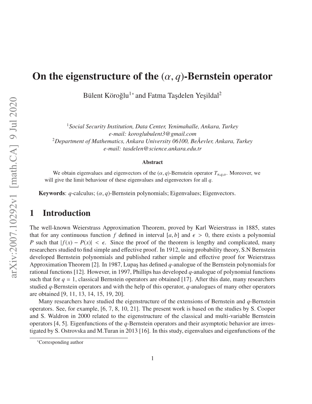 On the Eigenstructure of the $(\Alpha, Q) $-Bernstein Operator