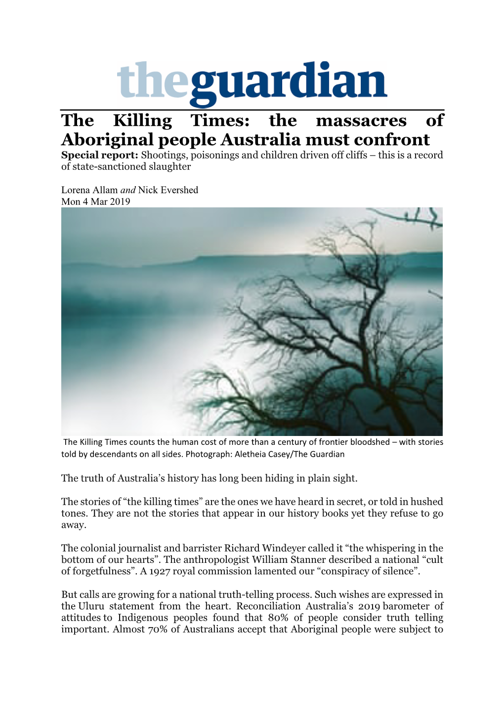 The Killing Times: the Massacres of Aboriginal People Australia Must