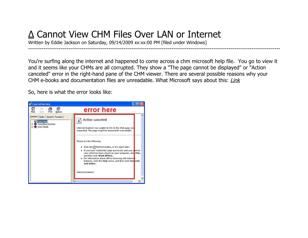 Δ Cannot View Chmfiles Over LAN Or Internet Written by Eddie Jackson on Saturday, 09/14/2009