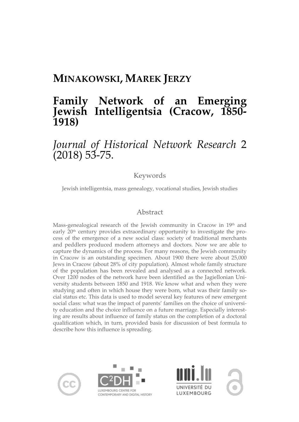 Family Network of an Emerging Jewish Intelligentsia (Cracow, 1850- 1918)