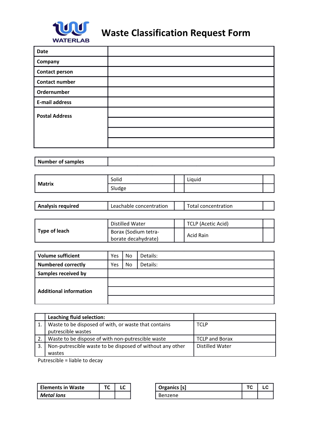 Waste Classification Request Form