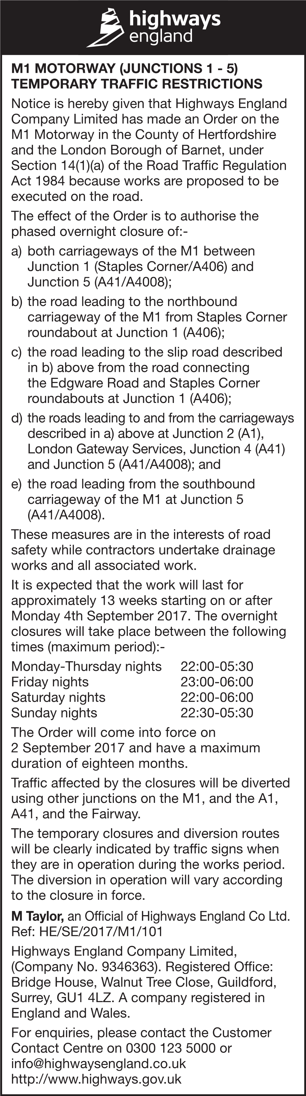 TEMPORARY TRAFFIC RESTRICTIONS Notice Is Hereby Given That