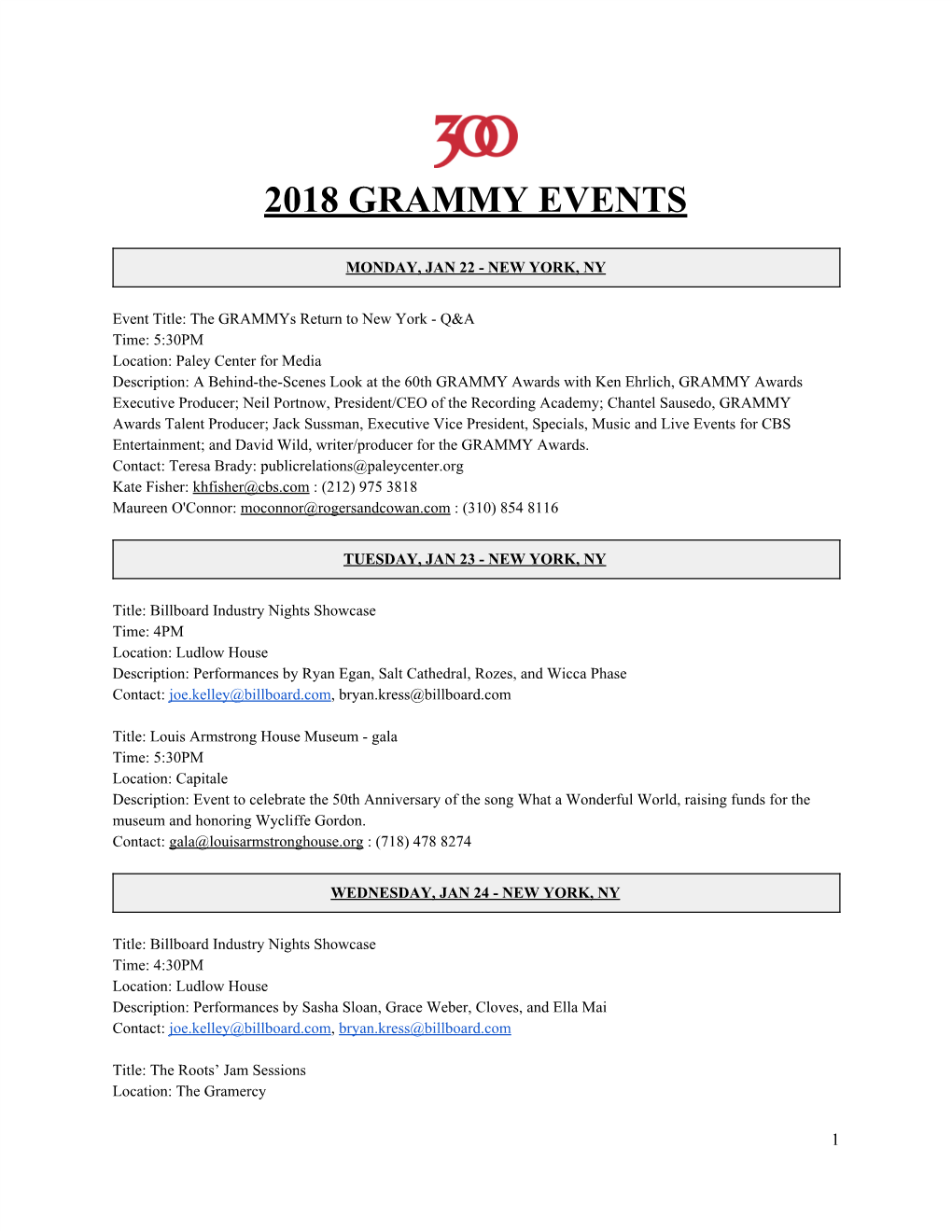 2018 Grammy Events