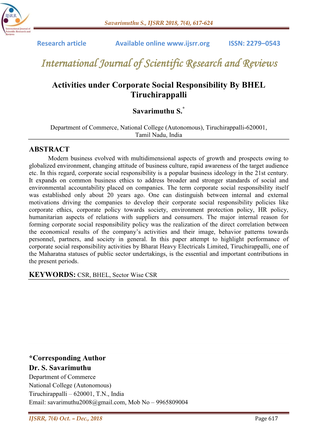 Activities Under Corporate Social Responsibility by BHEL Tiruchirappalli