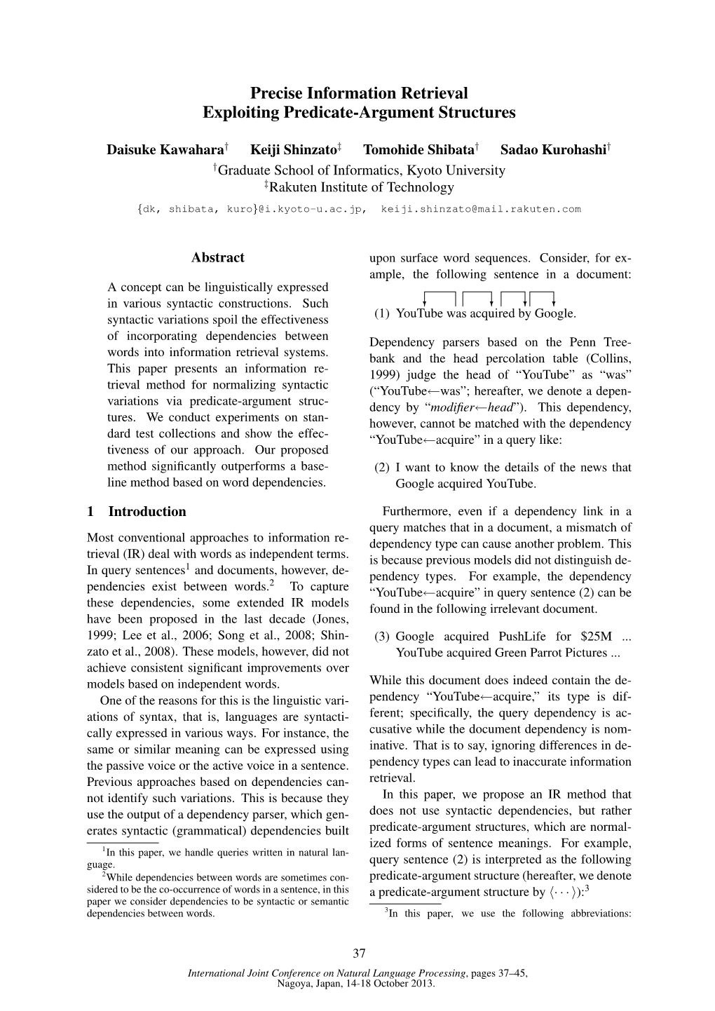 Precise Information Retrieval Exploiting Predicate-Argument Structures