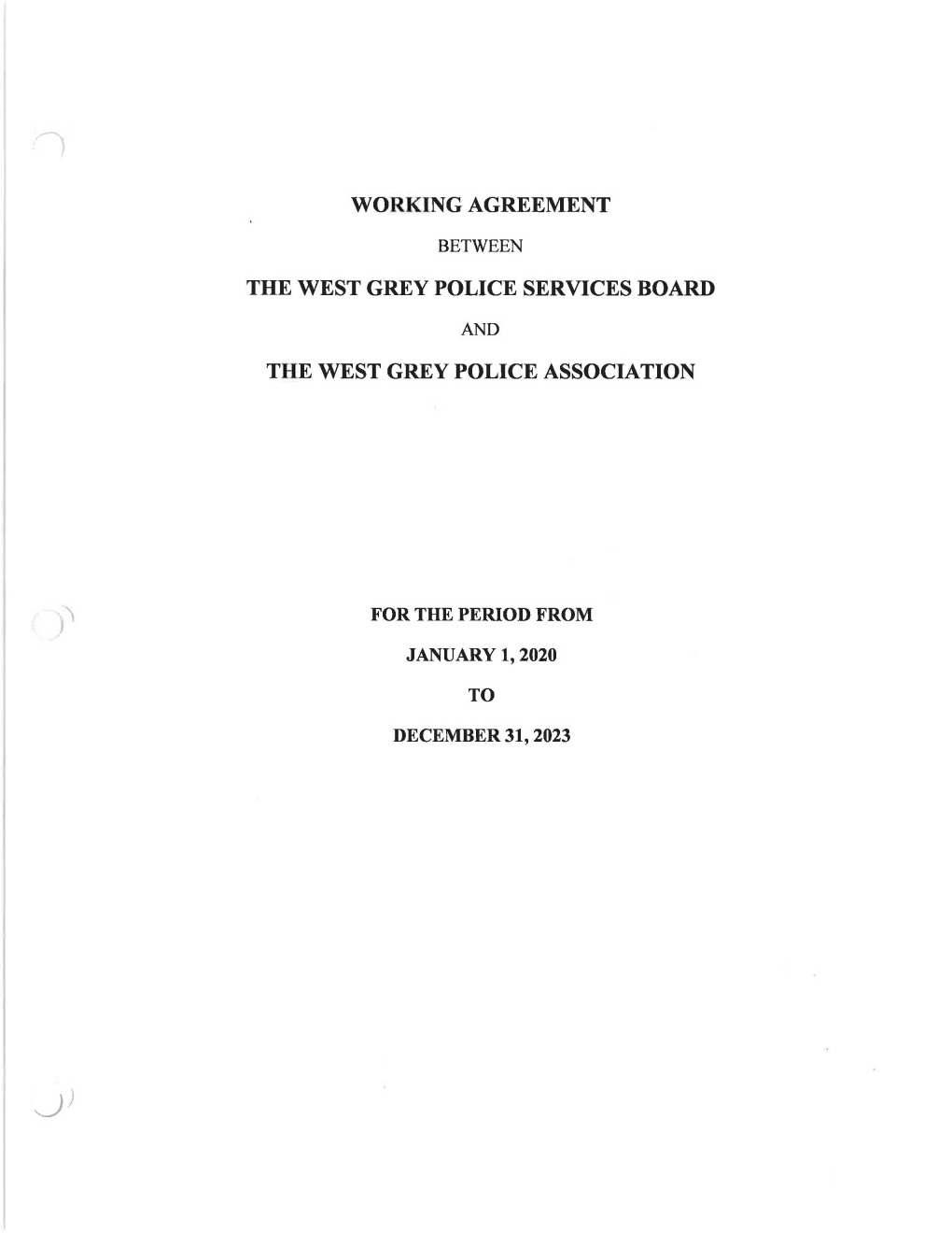 Working Agreement the West Grey Police Services Board
