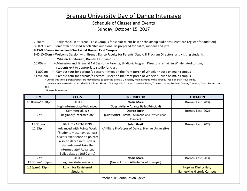 Brenau University Day of Dance Intensive