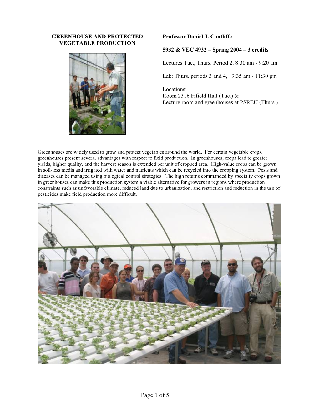 ALS 5932 & VEC 4932 - Greenhouse and Protected Vegetable Production