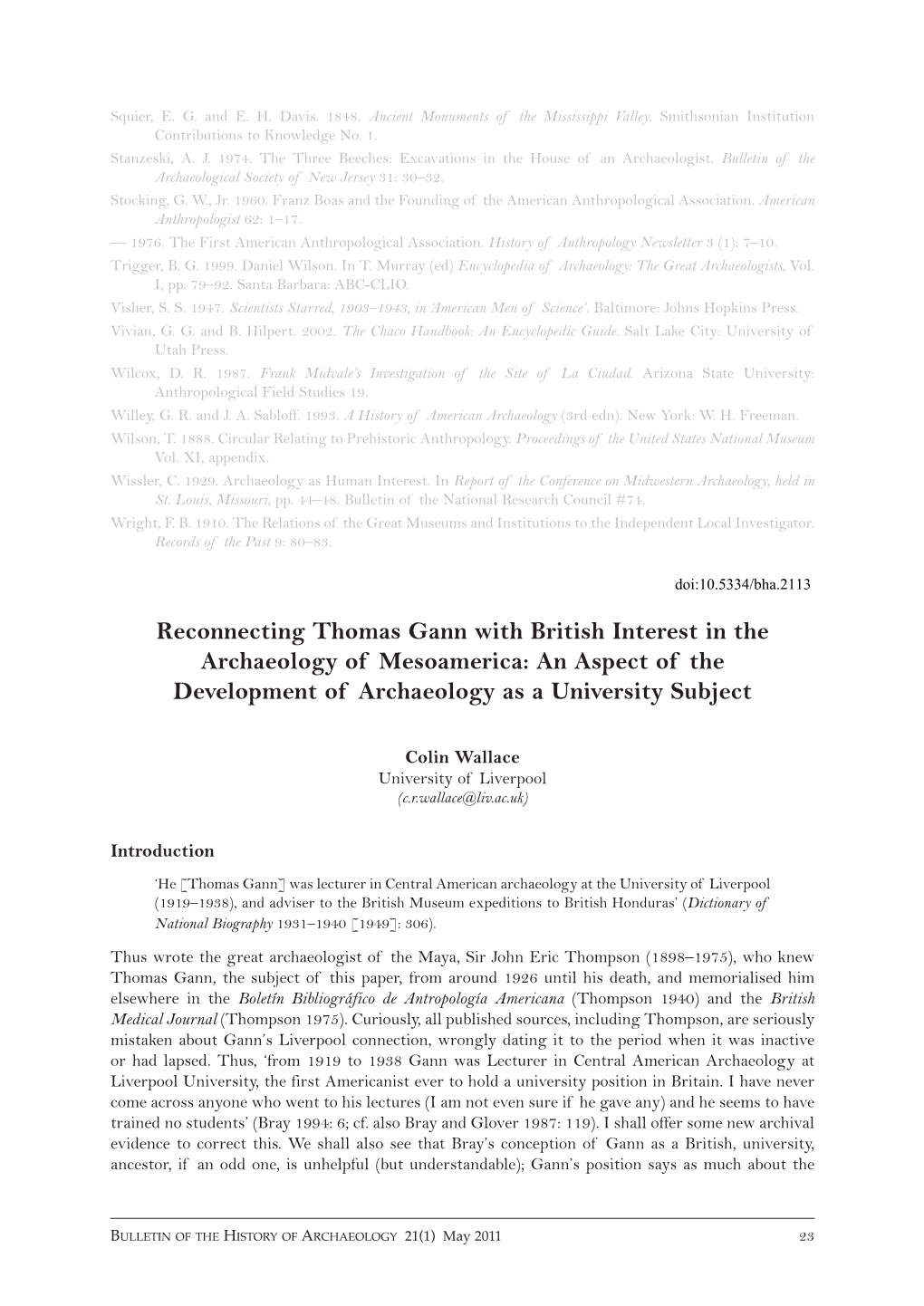 Reconnecting Thomas Gann with British Interest in the Archaeology of Mesoamerica: an Aspect of the Development of Archaeology As a University Subject