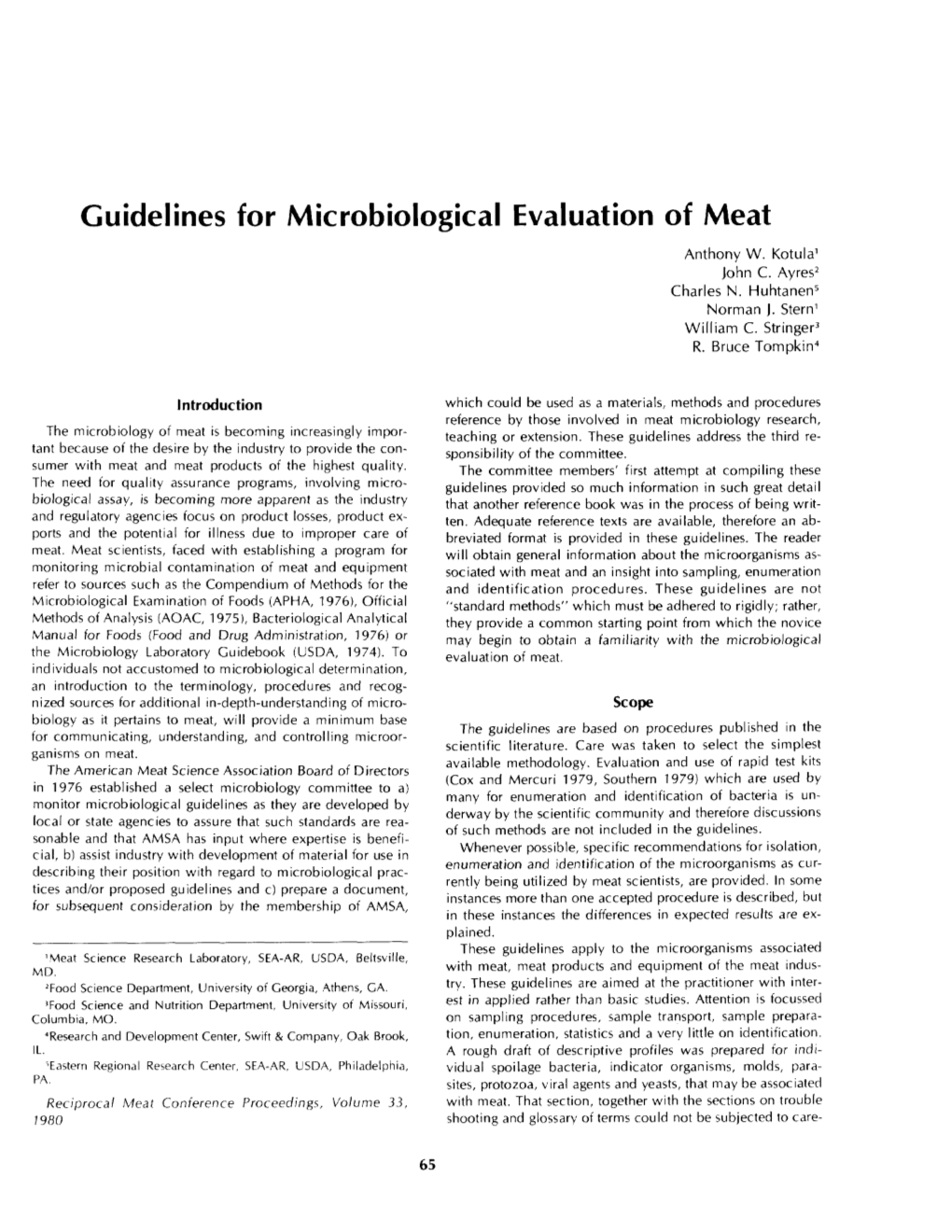 Guidelines for Microbiological Evaluation of Meat Anthony W