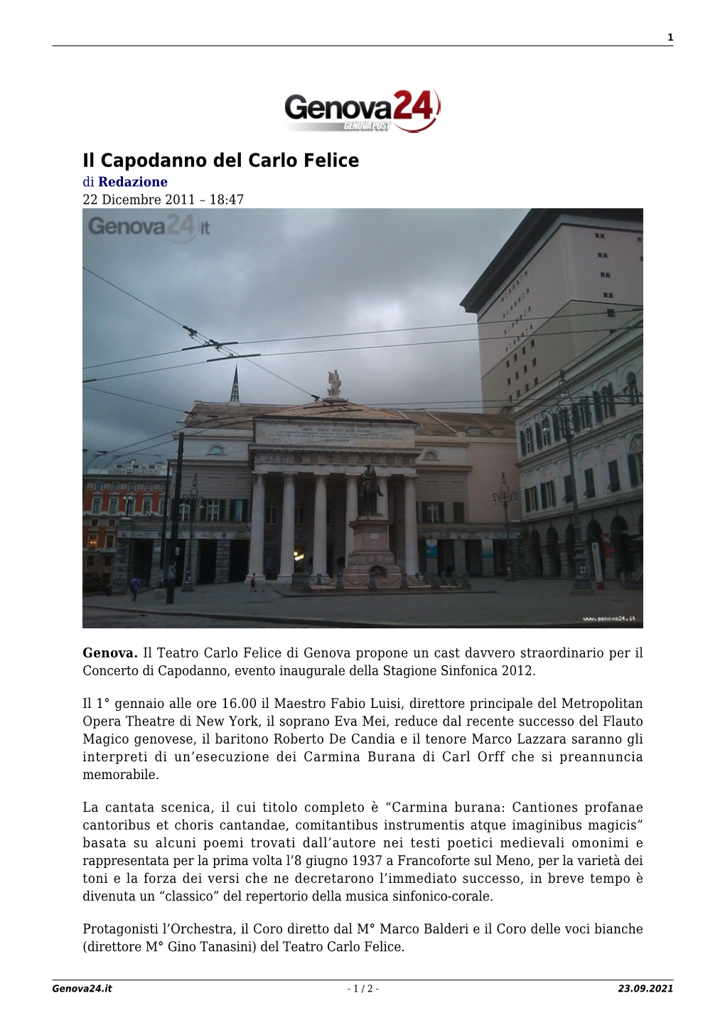 Il Capodanno Del Carlo Felice Di Redazione 22 Dicembre 2011 – 18:47