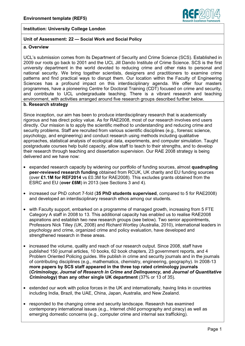 Environment Template (REF5) Page 1 Institution