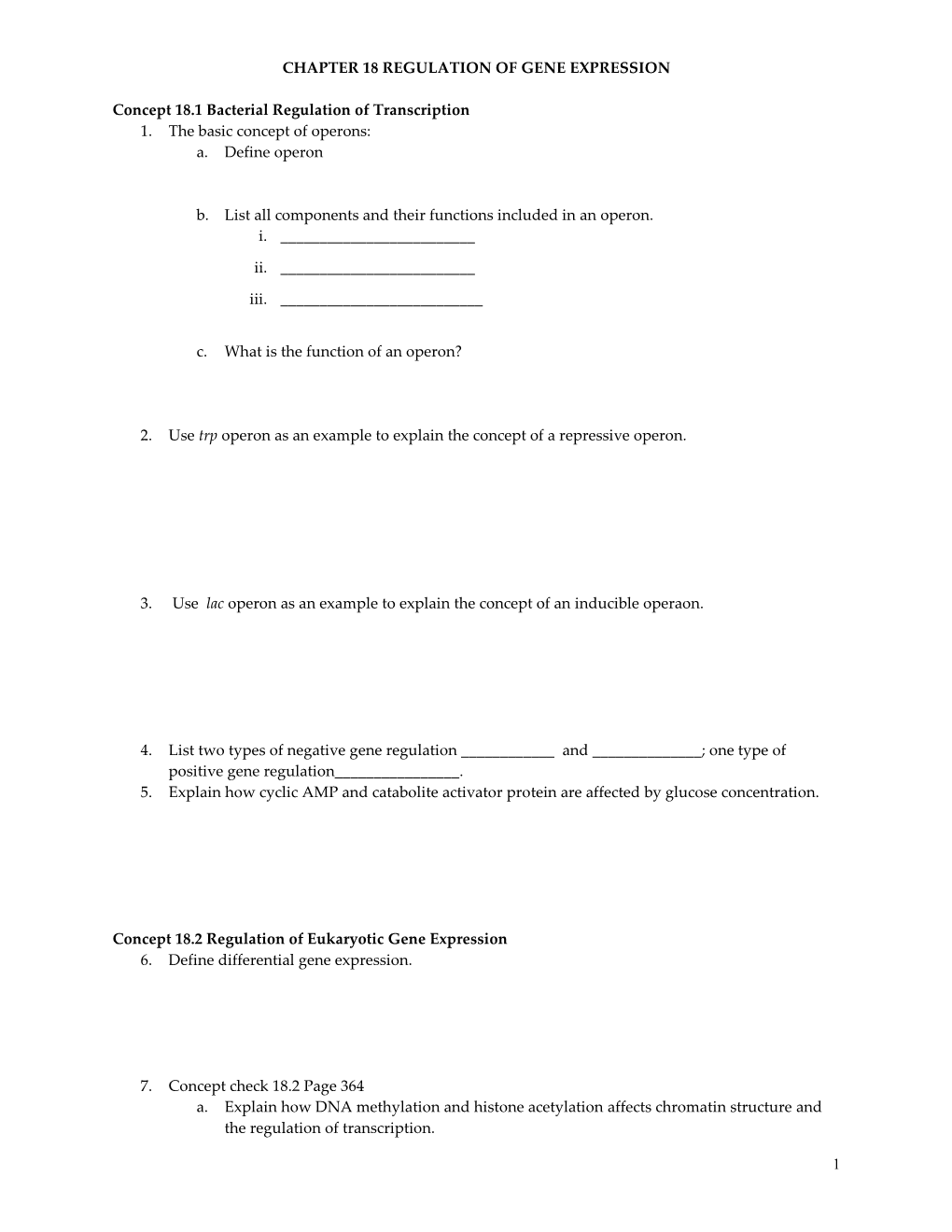 Chapter 18 Regulation of Gene Expression