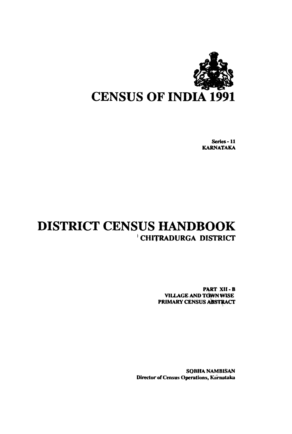 District Census Handbook,Chikmagalur , Part XII-A
