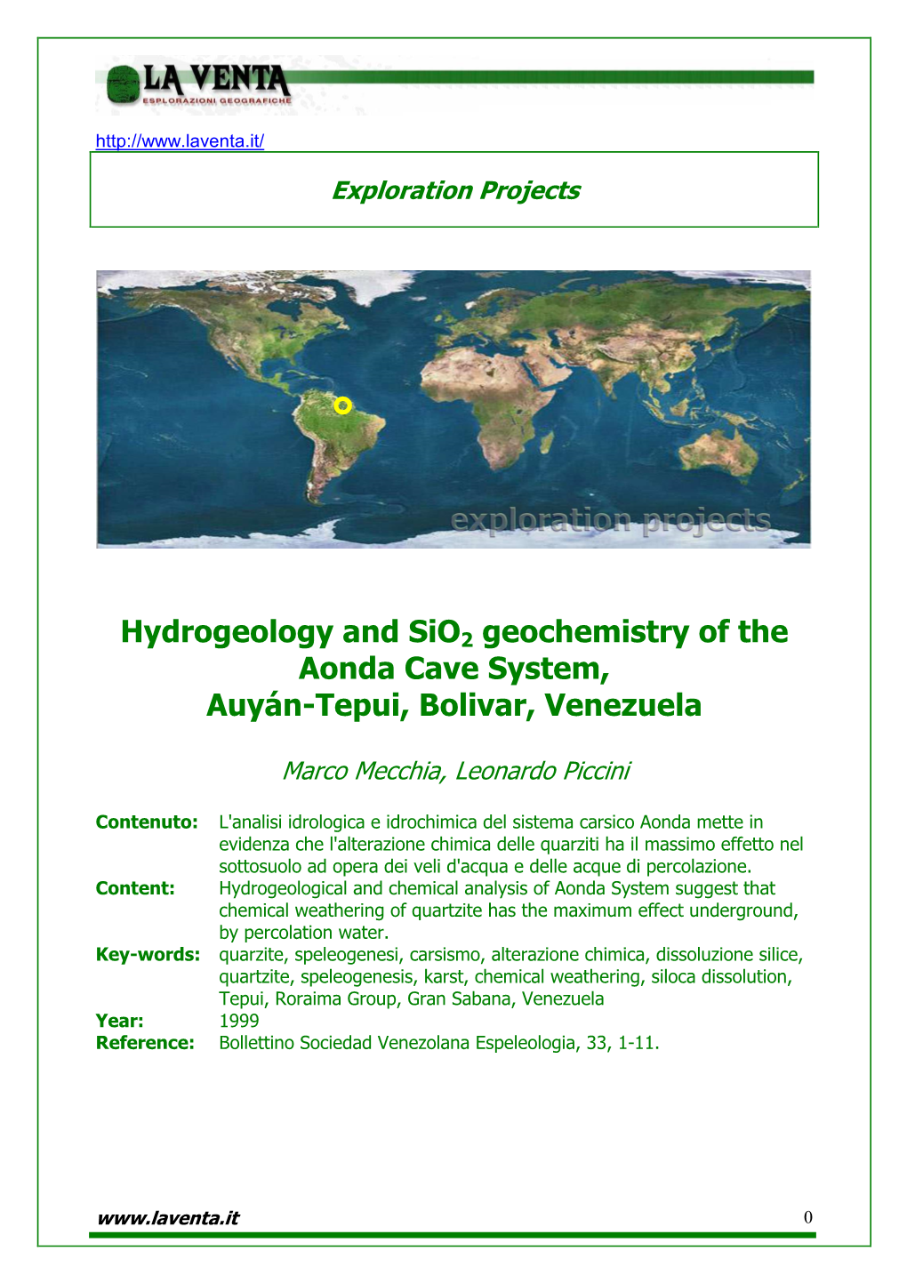 Hydrogeology and Sio2 Geochemistry of the Aonda Cave System, Auyán