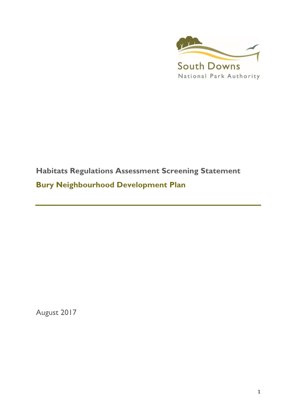 Habitats Regulations Assessment Screening Statement Bury Neighbourhood Development Plan August 2017