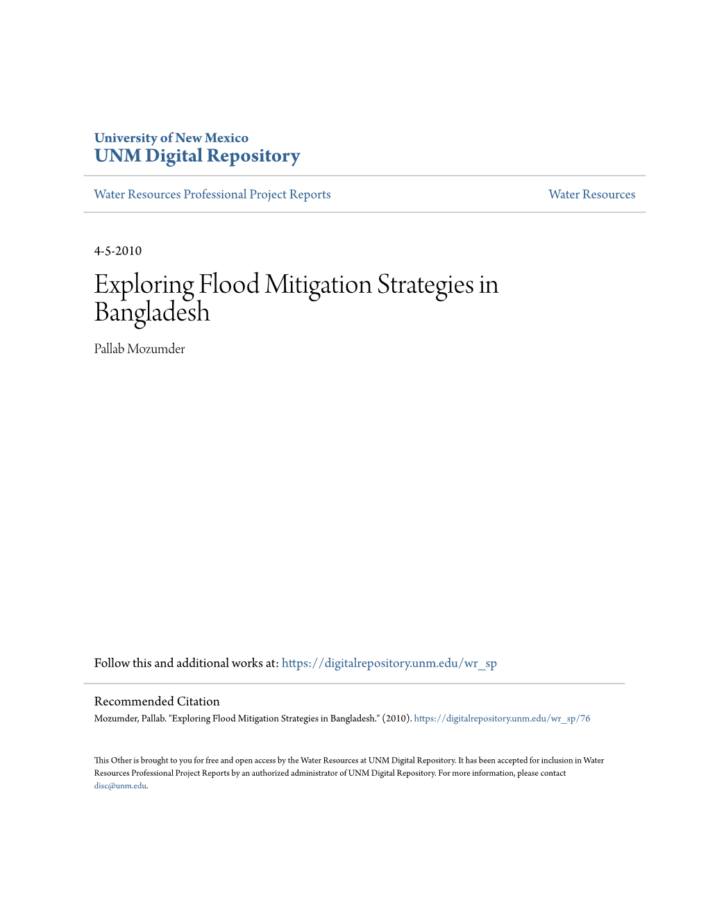 Exploring Flood Mitigation Strategies in Bangladesh Pallab Mozumder