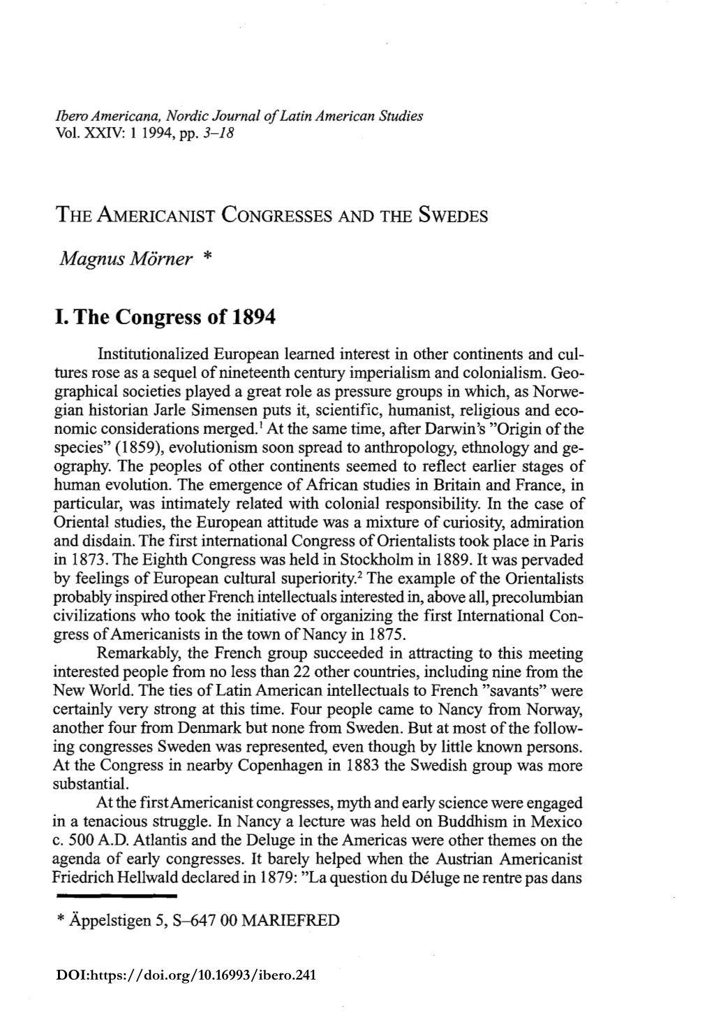 I. the Congress of 1894