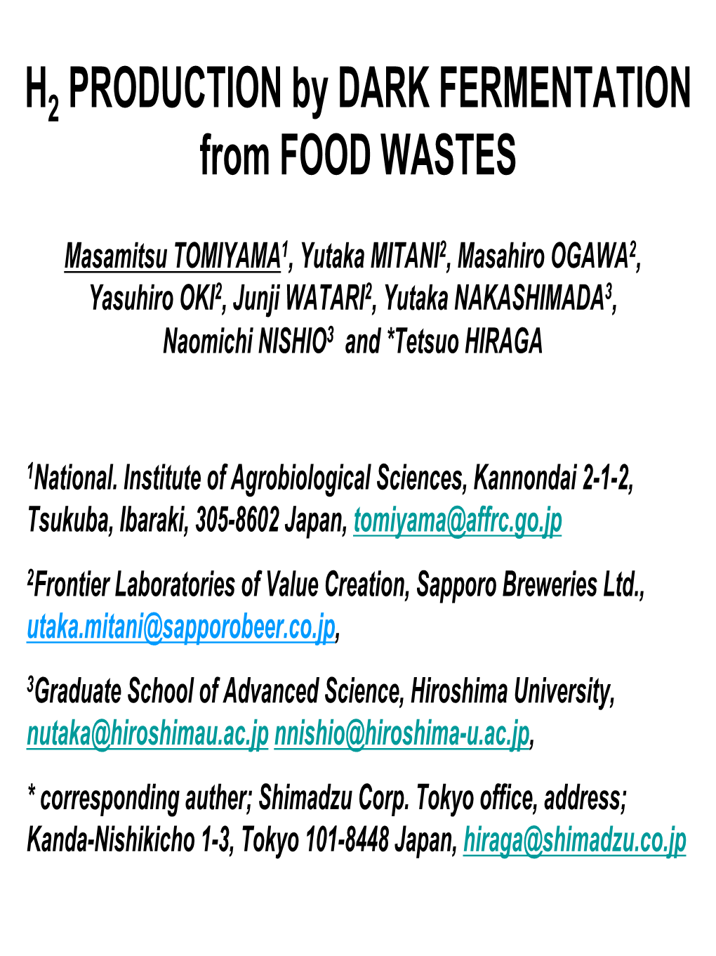 H2 PRODUCTION by DARK FERMENTATION from FOOD WASTES