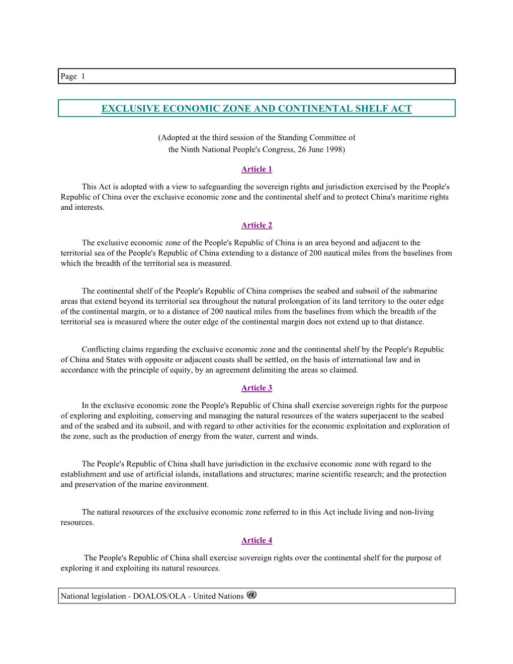 Exclusive Economic Zone and Continental Shelf Act