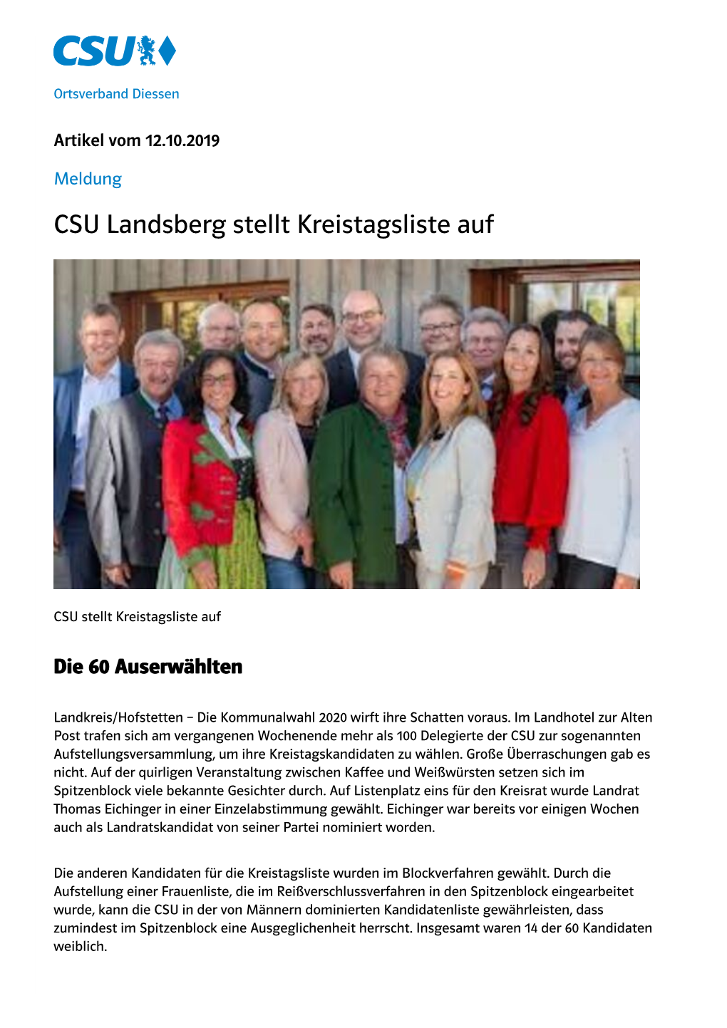 CSU Landsberg Stellt Kreistagsliste Auf