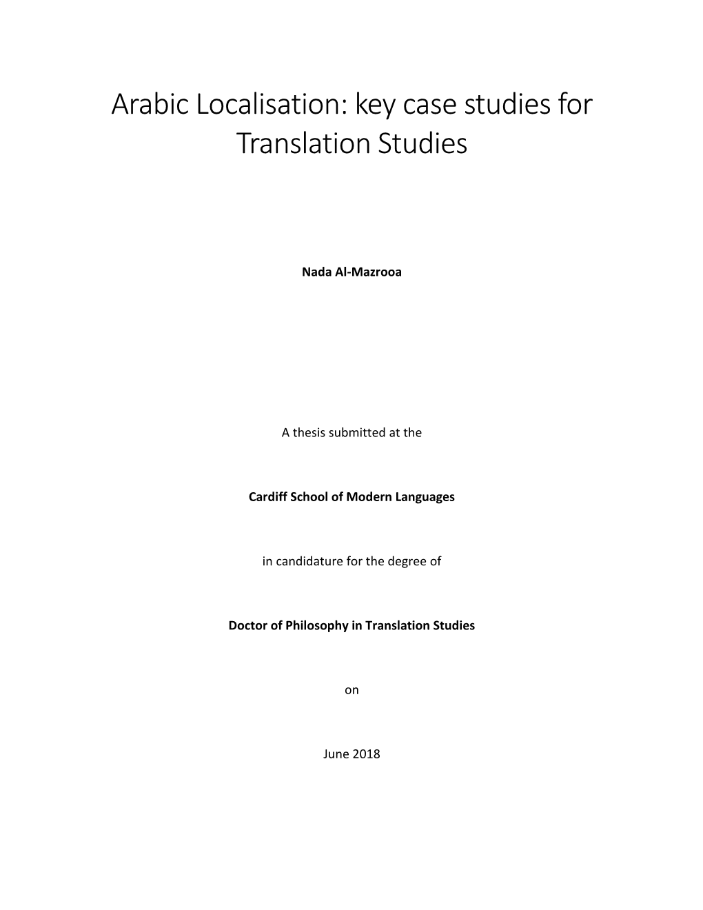 Arabic Localisation: Key Case Studies for Translation Studies