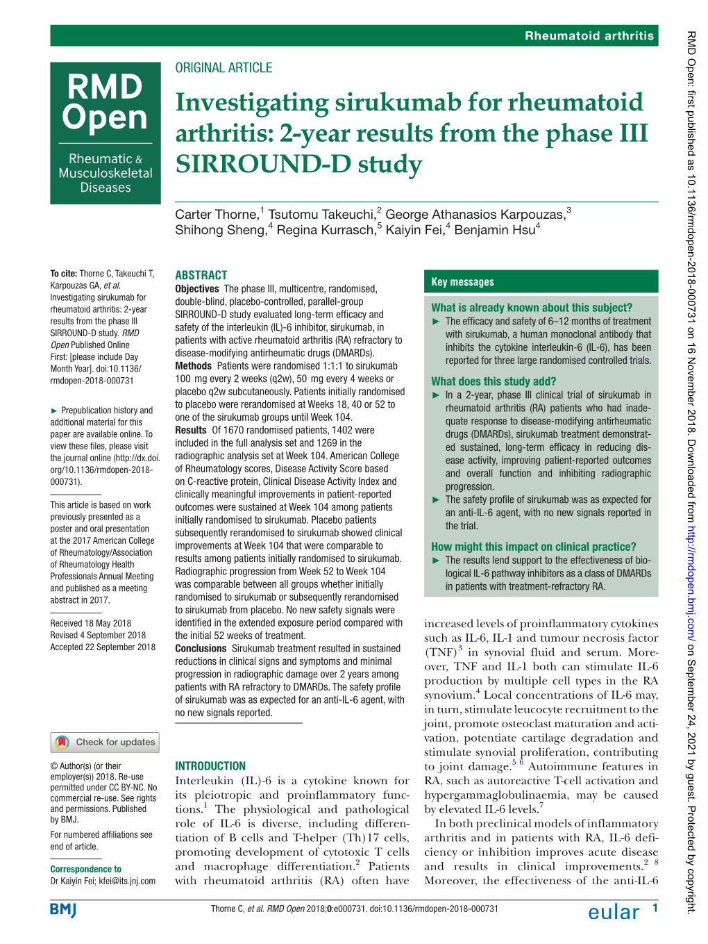 Investigating Sirukumab for Rheumatoid Arthritis: 2-Year Results from the Phase III SIRROUND-D Study