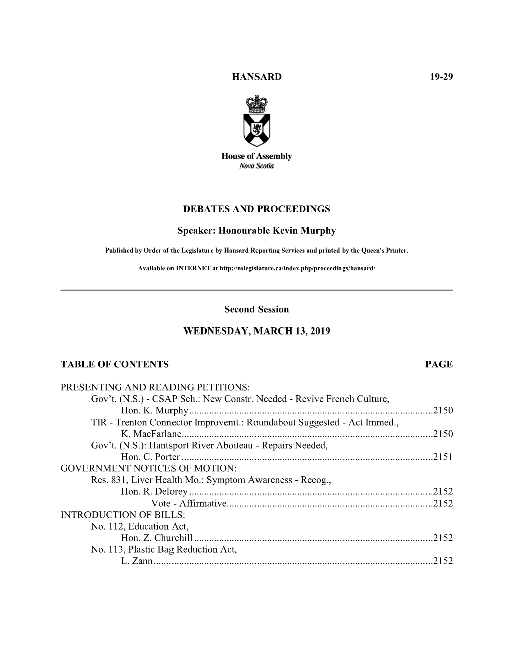 Hansard 19-29 Debates And