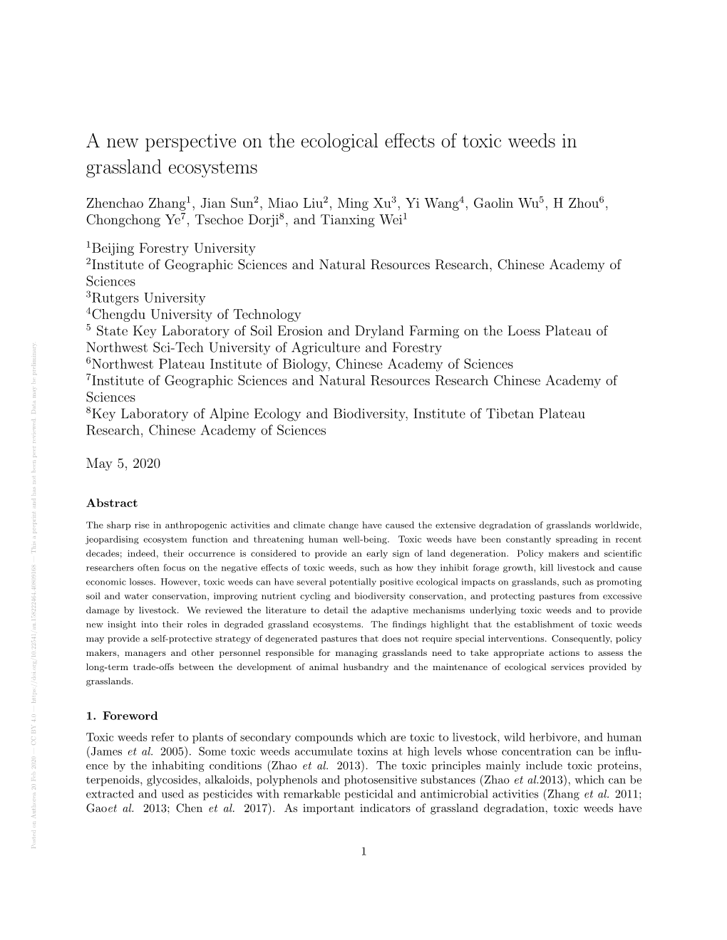 A New Perspective on the Ecological Effects of Toxic Weeds in Grassland Ecosystems