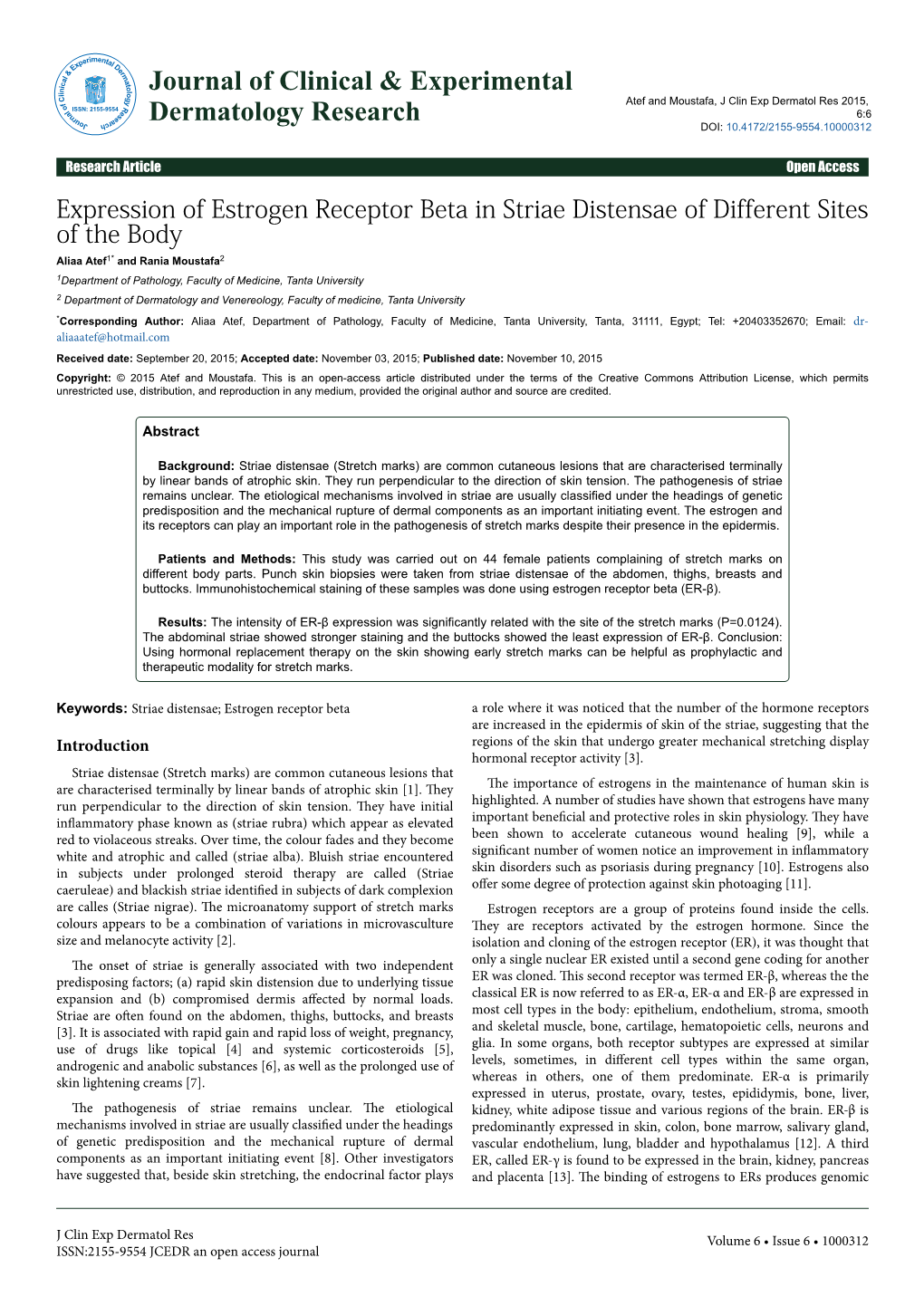 Expression of Estrogen Receptor Beta in Striae Distensae of Different