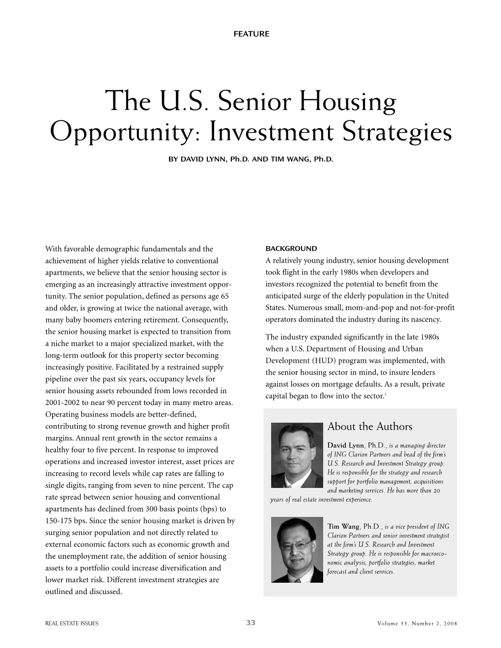 The U.S. Senior Housing Opportunity: Investment Strategies