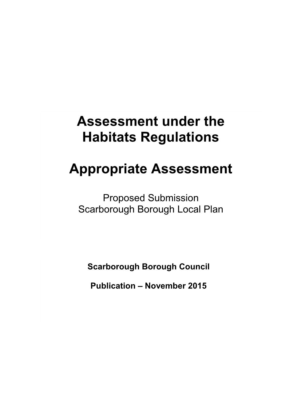 Assessment Under the Habitats Regulations Appropriate Assessment