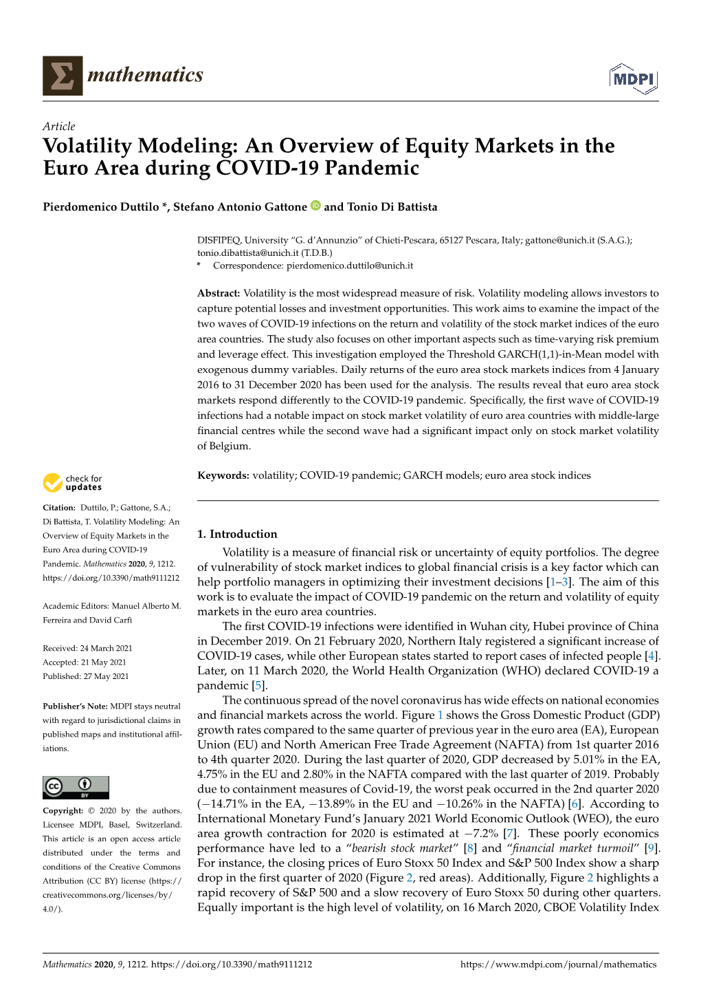 Volatility Modeling: an Overview of Equity Markets in the Euro Area During COVID-19 Pandemic