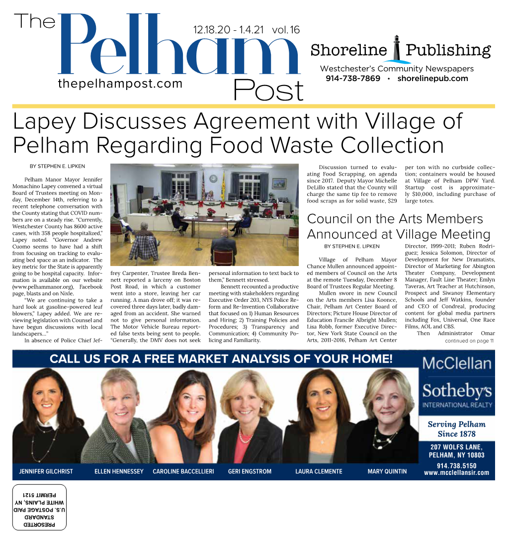 Lapey Discusses Agreement with Village of Pelham Regarding Food Waste Collection