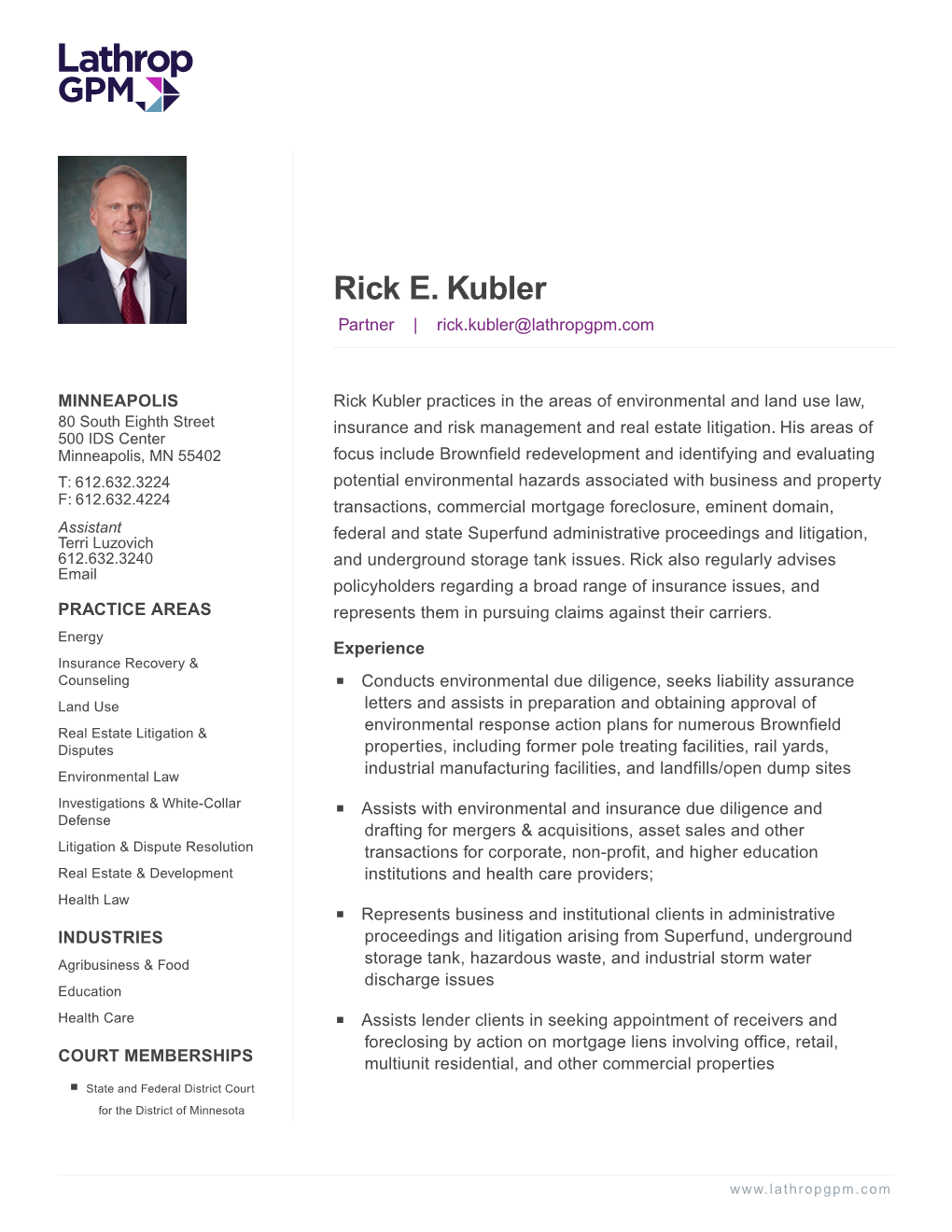 Rick E. Kubler Partner | Rick.Kubler@Lathropgpm.Com