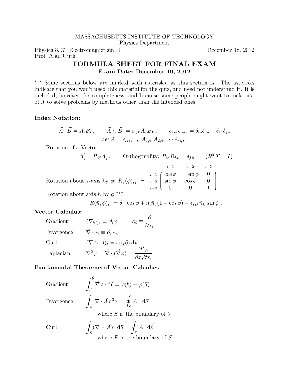 Electromagnetism II, Final Formula Sheet