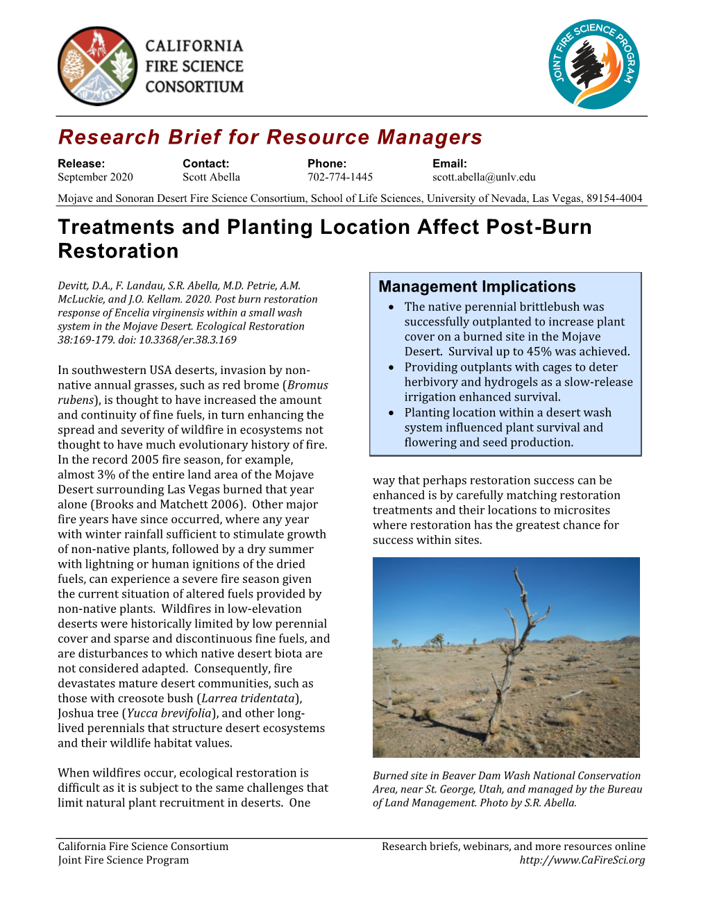 Research Brief for Resource Managers Treatments and Planting