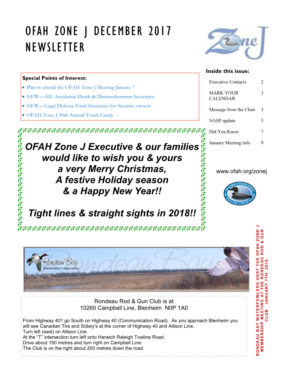 Ofah Zone J December 2017 Newsletter