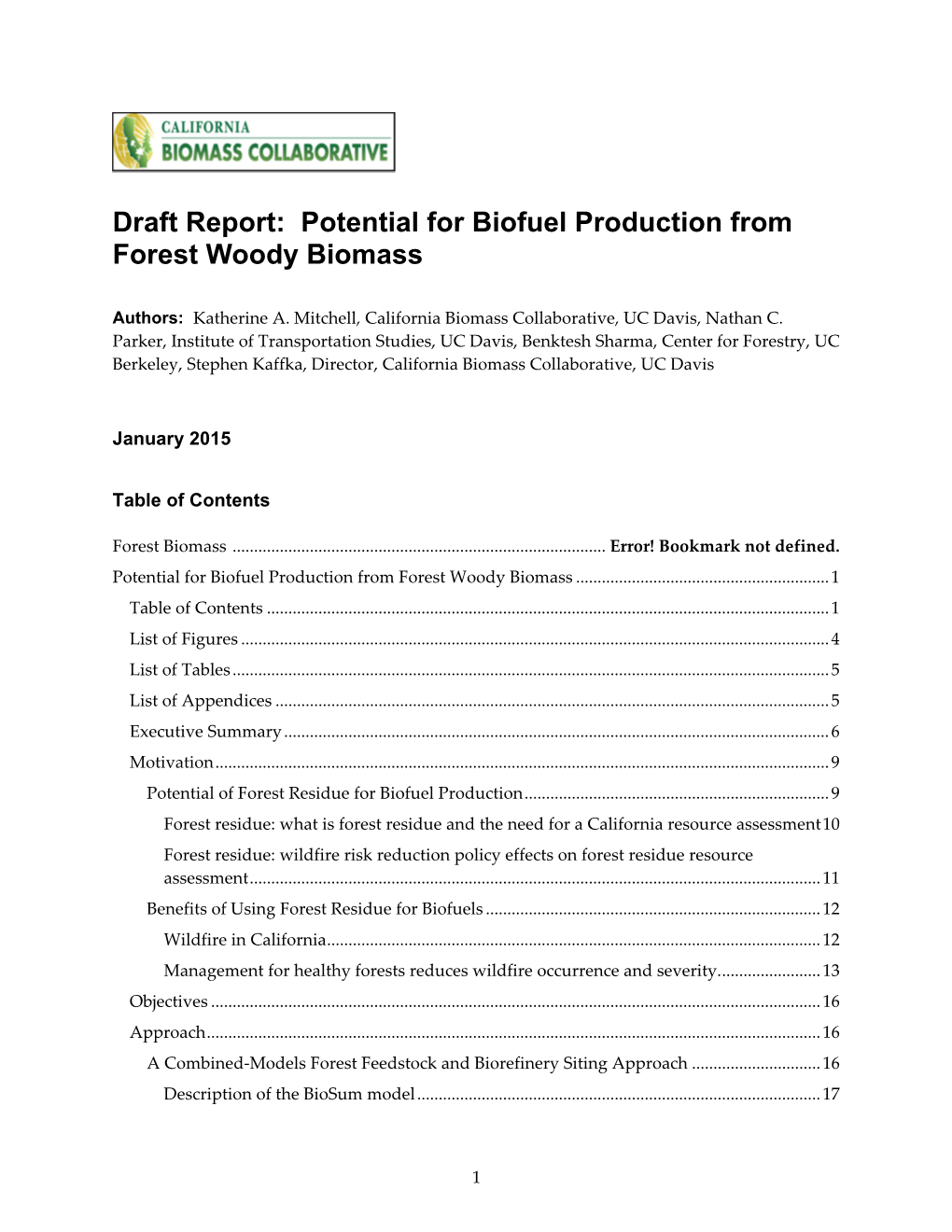 Potential for Biofuel Production from Forest Woody Biomass