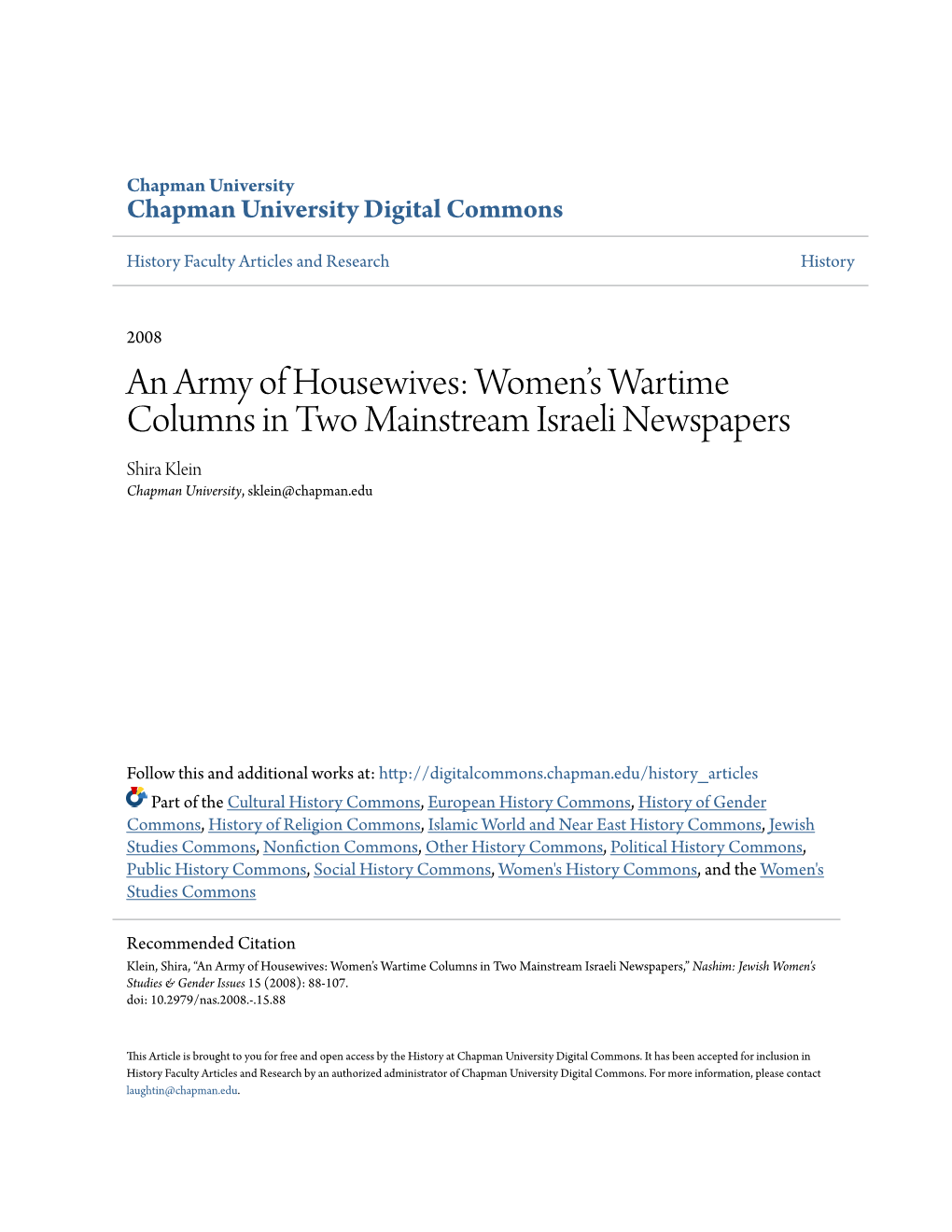 Women's Wartime Columns in Two Mainstream Israeli Newspapers