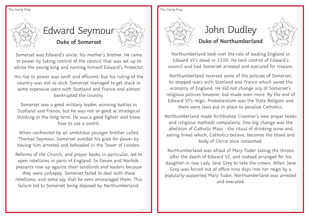 Edward Seymour John Dudley Duke of Somerset Duke of Northumberland