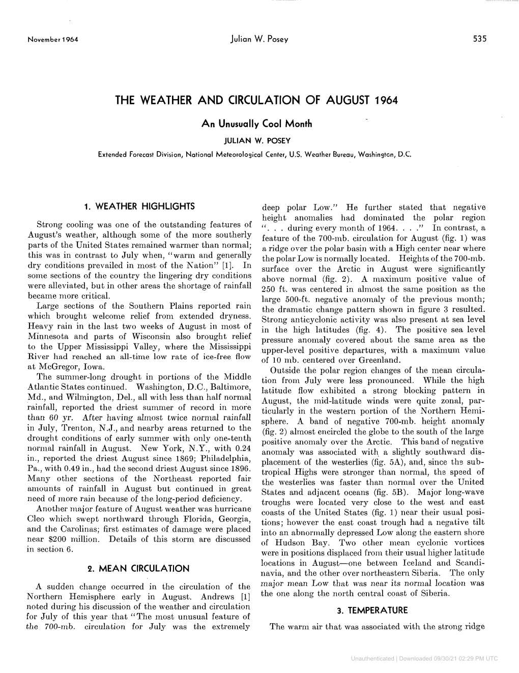 The Weather and Circulation of August 1964