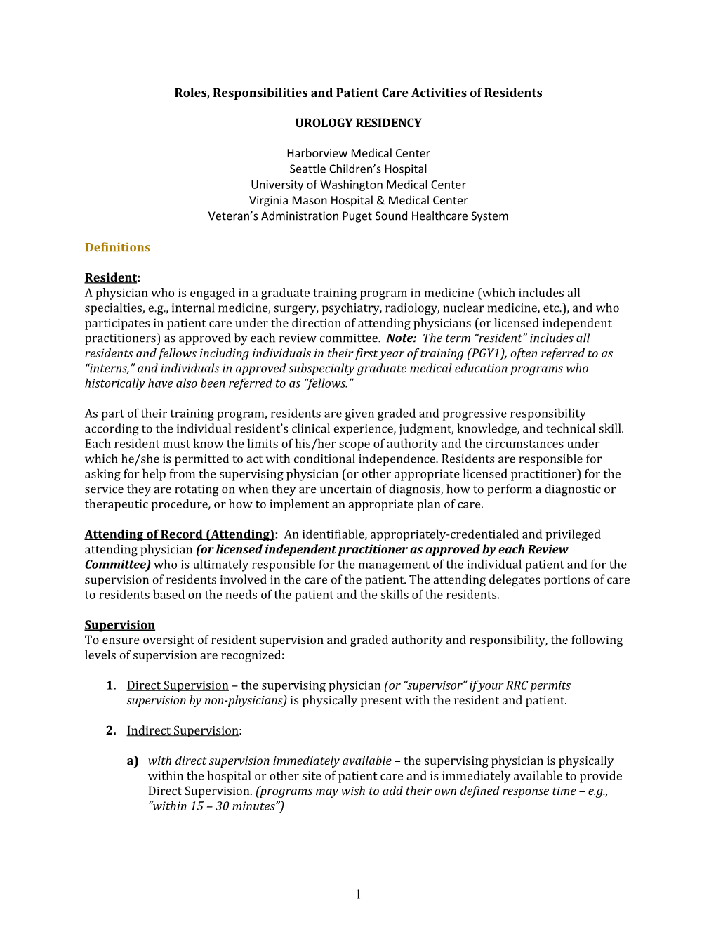 Role, Responsibility and Patient Care Activities for Trainees