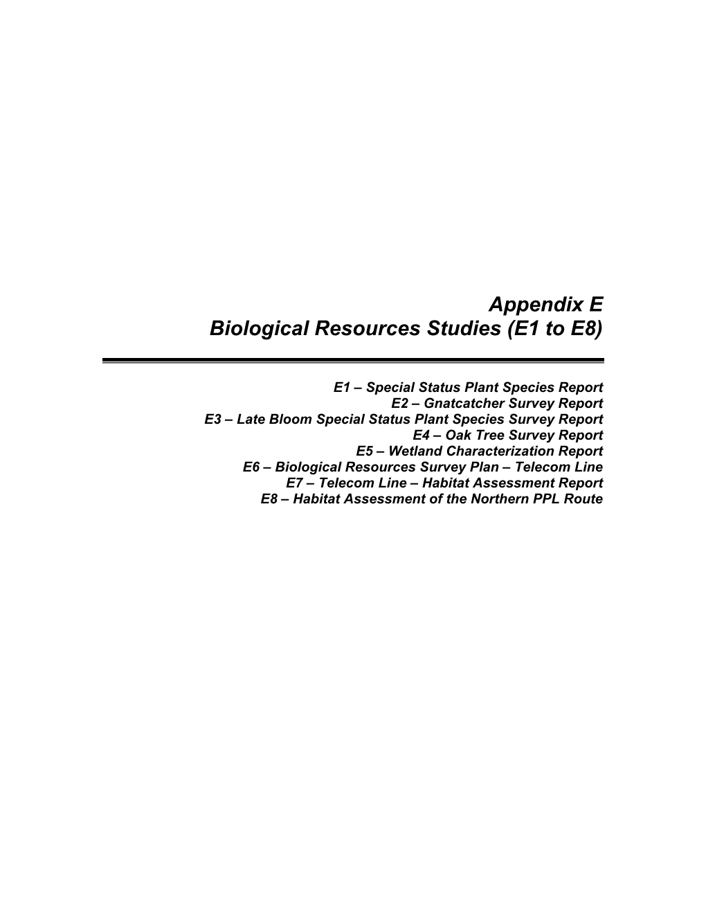 Biological Resources Studies (E1 to E8)