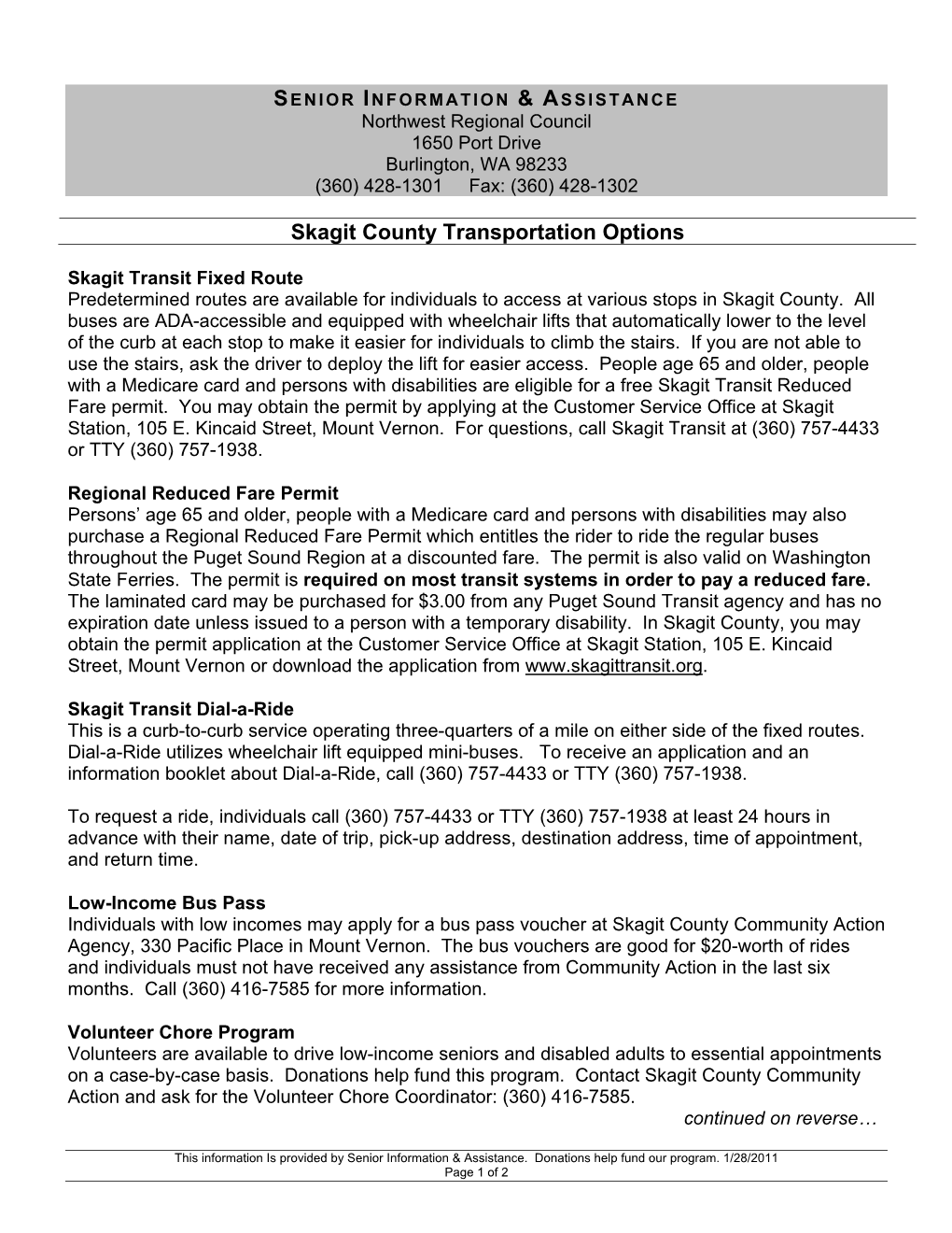 Skagit County Transportation Options