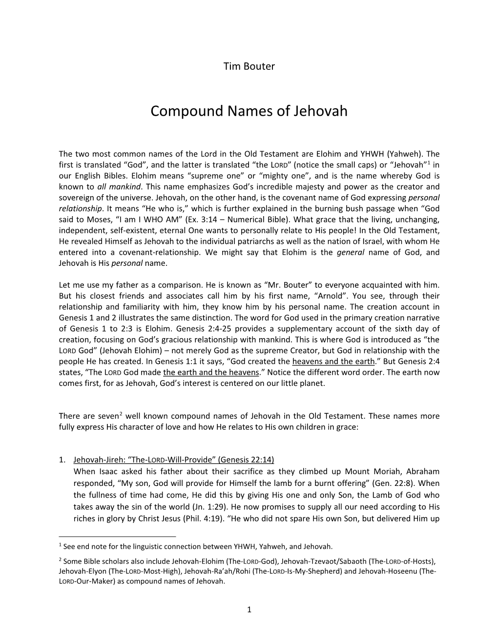 Compound Names of Jehovah